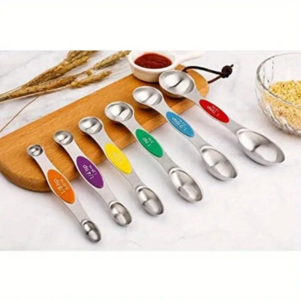 Magnetic Measuring Spoons Set of 6 Stainless Steel Dual Sided Stackable Teaspoon